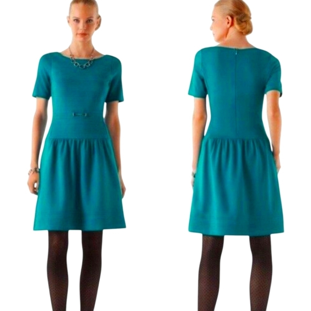 WHBM Teal Green Dropped Waist Ponte‎ Knit Dress Size 6